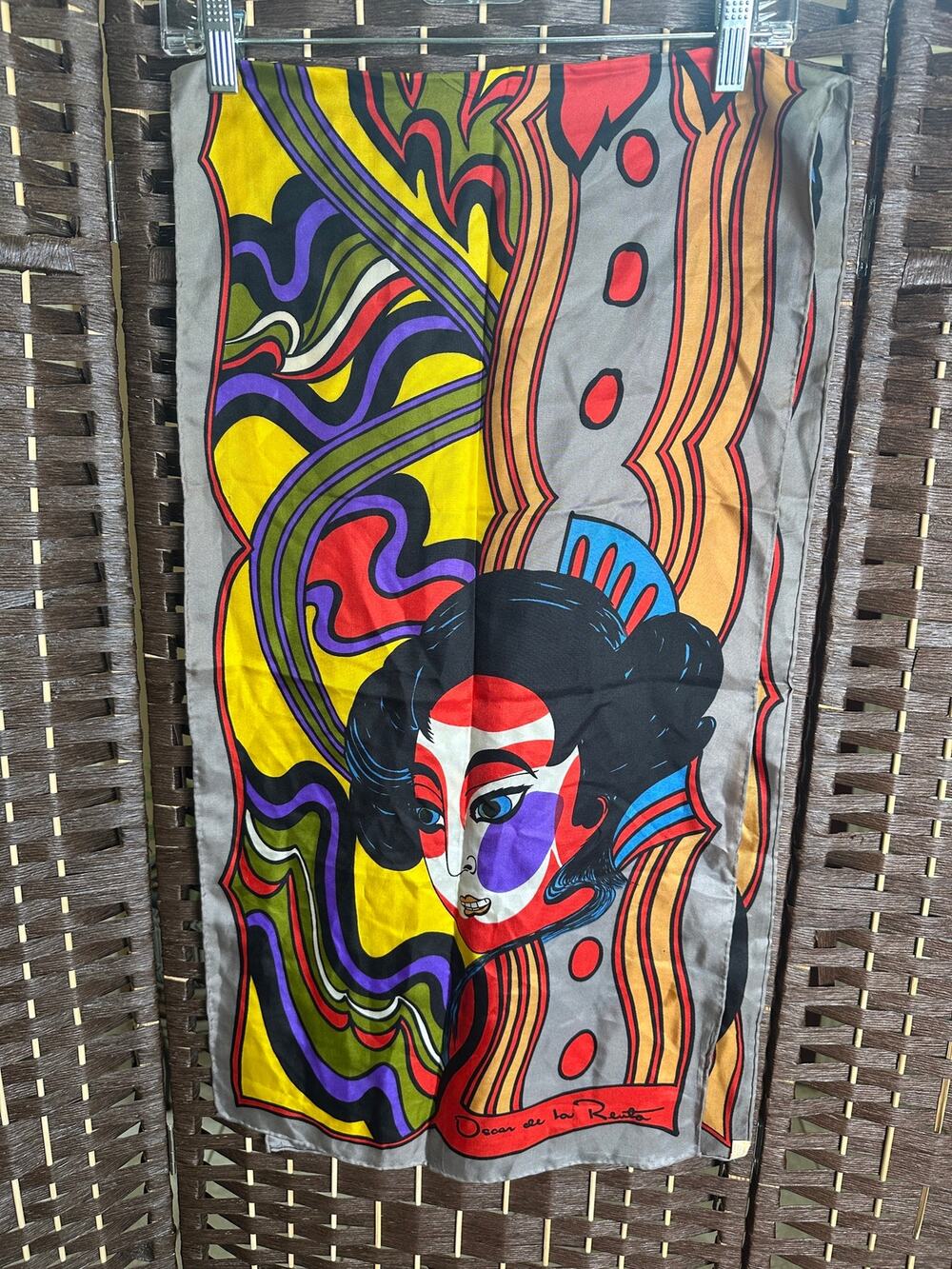 Vintage Oscar de la Renta Silk Scarf - Psychedelic Pop Art Kabuki Mask